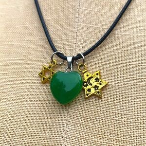 Handmade Heart Jadeite Stone Amulet with Star of David Charms